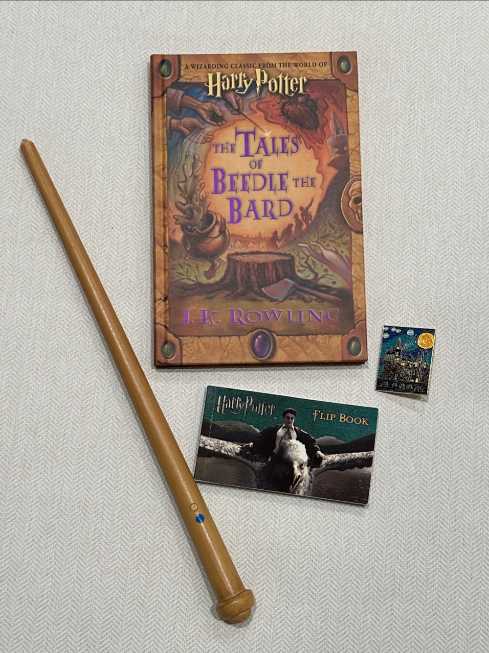 Harry Potter Beedle the Bard, Flip Book, Wand, and Art Pin Lot! Near New!